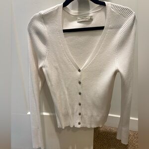 Abercrombie & Fitch Ribbed V Neck Button Cardigan Size Large Cream Fitted